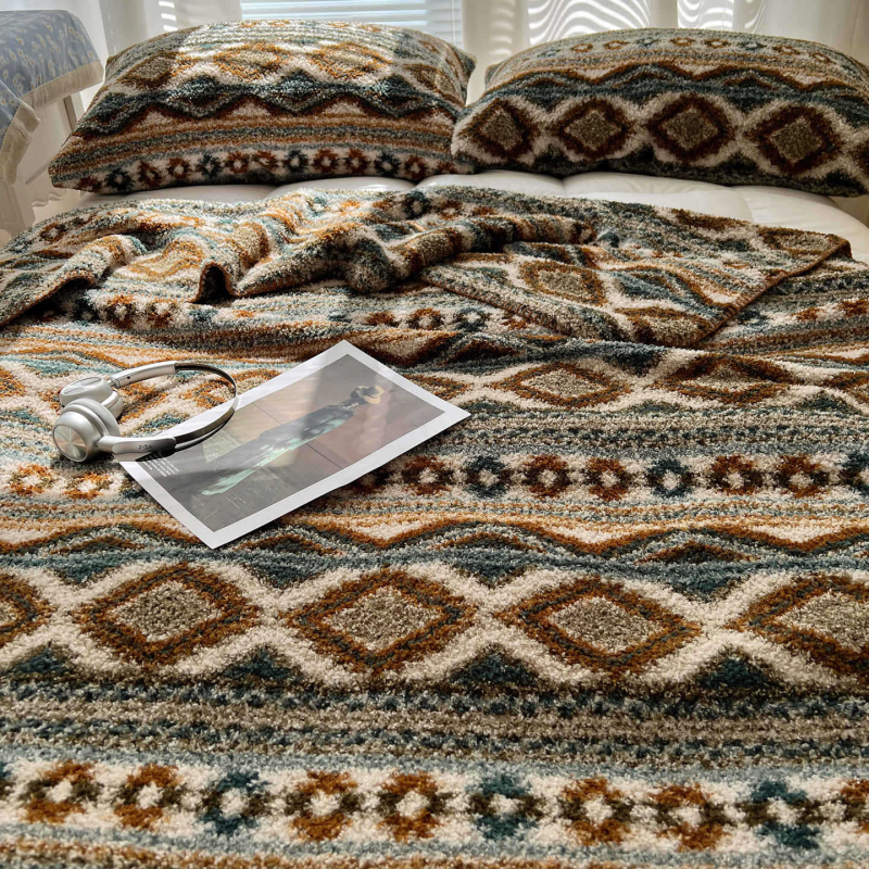 Pătură din fleece, stil Nordic, modele cărouri și graffiti, pentru toate sezoanele, greutate 300–500 g