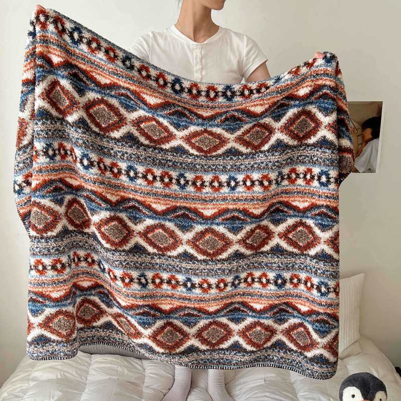Pătură din fleece, stil Nordic, modele cărouri și graffiti, pentru toate sezoanele, greutate 300–500 g