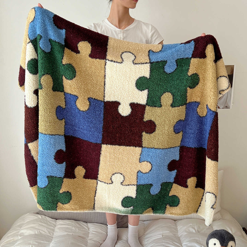 Pătură din fleece, stil Nordic, modele cărouri și graffiti, pentru toate sezoanele, greutate 300–500 g