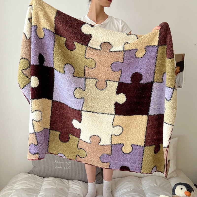 Pătură din fleece, stil Nordic, modele cărouri și graffiti, pentru toate sezoanele, greutate 300–500 g