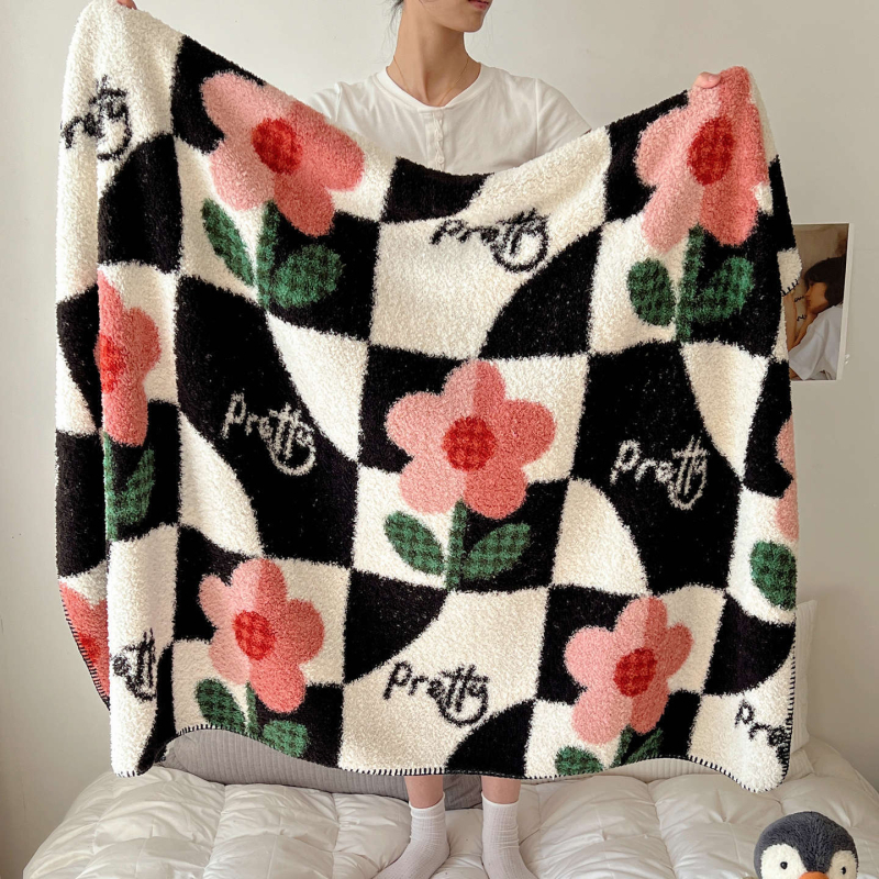 Pătură din fleece, stil Nordic, modele cărouri și graffiti, pentru toate sezoanele, greutate 300–500 g