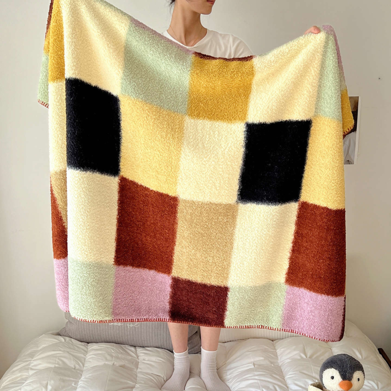 Pătură din fleece, stil Nordic, modele cărouri și graffiti, pentru toate sezoanele, greutate 300–500 g