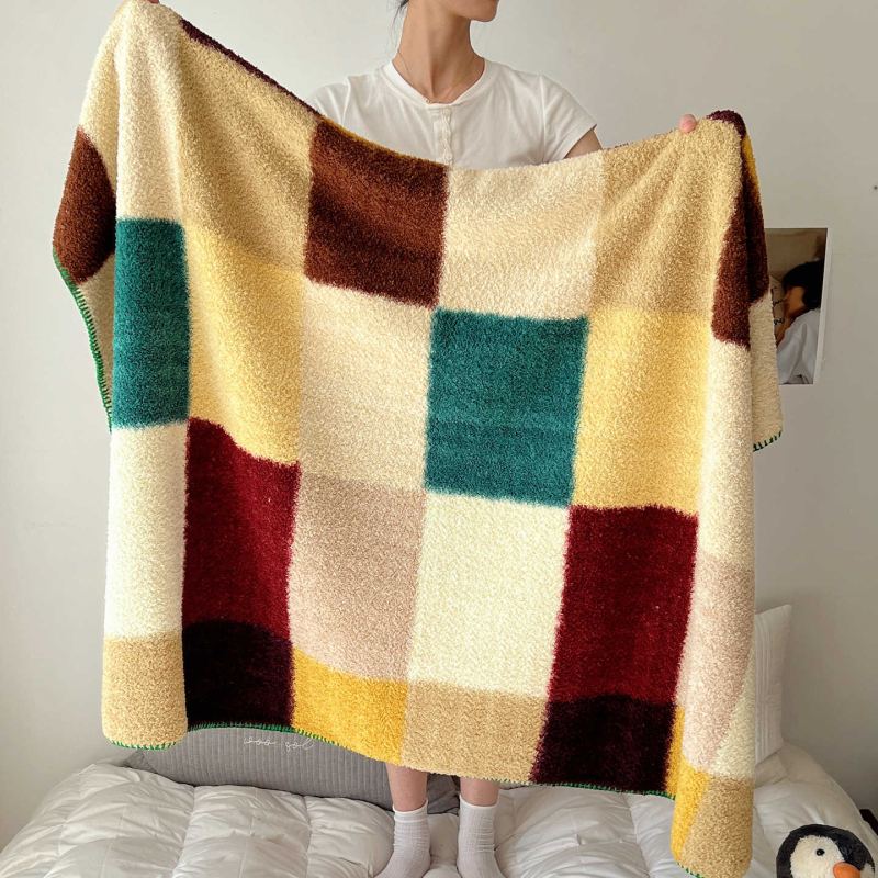 Pătură din fleece, stil Nordic, modele cărouri și graffiti, pentru toate sezoanele, greutate 300–500 g