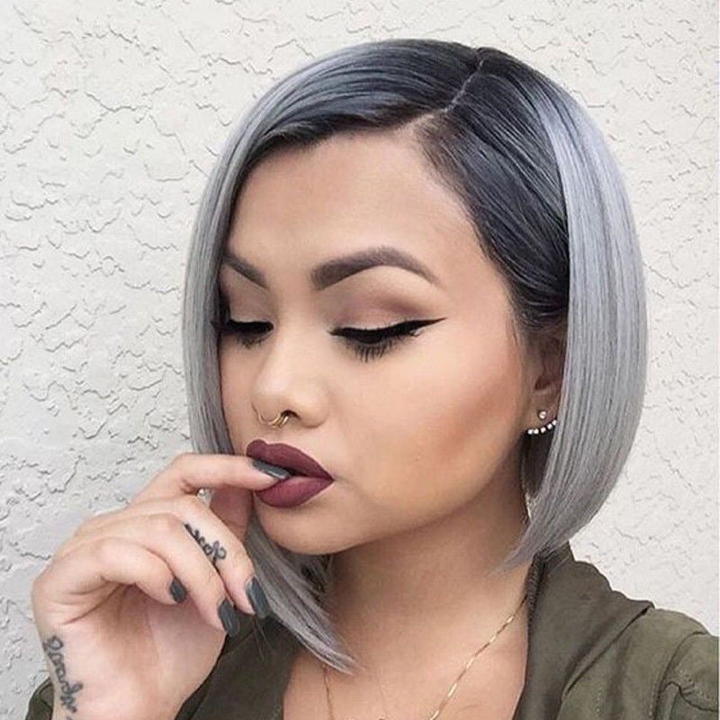 Gradiens rövid paróka teljes fejfedővel, hőálló rostokból, rövid egyenes fazon hosszú frufral, festhető vagy göndöríthető.