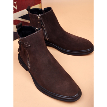 Ανδρικά μποτάκια από γνήσιο δέρμα, υψηλό ύψος, βρετανικού στυλ εξωτερικά μποτάκια, καουτσούκ σόλα, εσωτερικά με δίχτυ