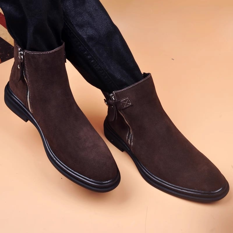 Ανδρικά μποτάκια από γνήσιο δέρμα, υψηλό ύψος, βρετανικού στυλ εξωτερικά μποτάκια, καουτσούκ σόλα, εσωτερικά με δίχτυ