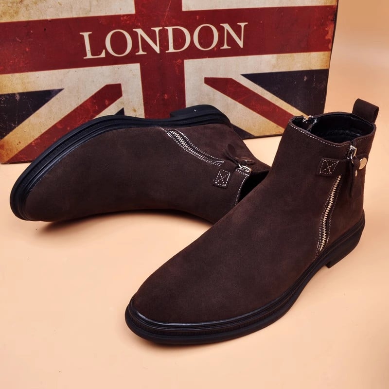 Ανδρικά μποτάκια από γνήσιο δέρμα, υψηλό ύψος, βρετανικού στυλ εξωτερικά μποτάκια, καουτσούκ σόλα, εσωτερικά με δίχτυ