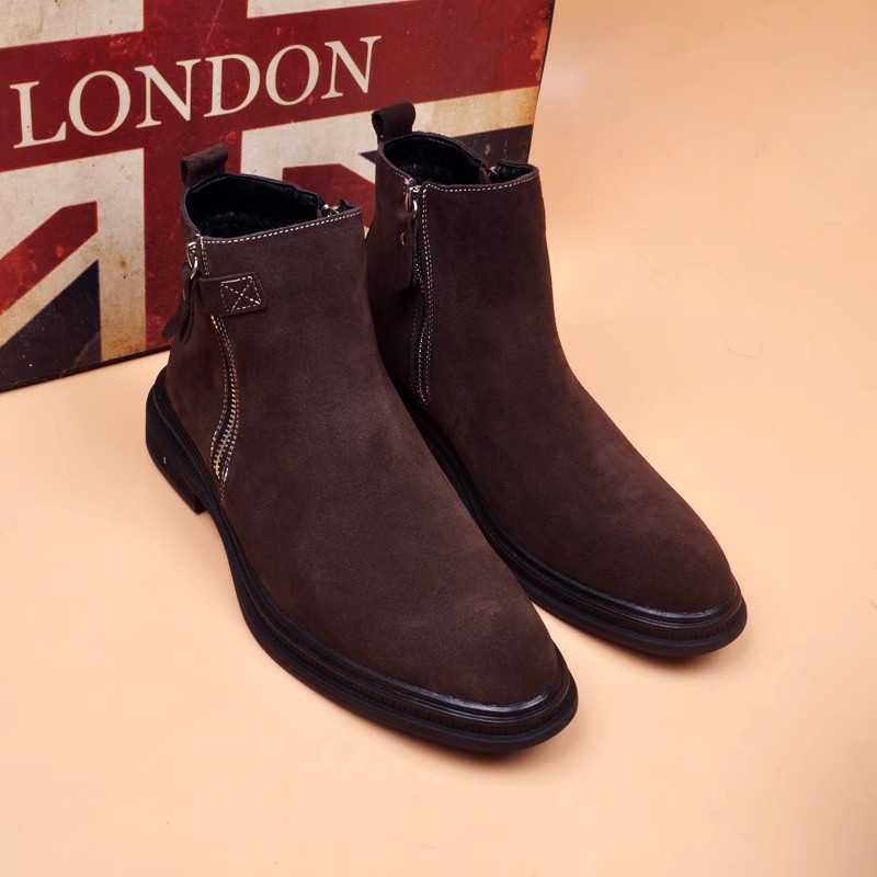 Ανδρικά μποτάκια από γνήσιο δέρμα, υψηλό ύψος, βρετανικού στυλ εξωτερικά μποτάκια, καουτσούκ σόλα, εσωτερικά με δίχτυ