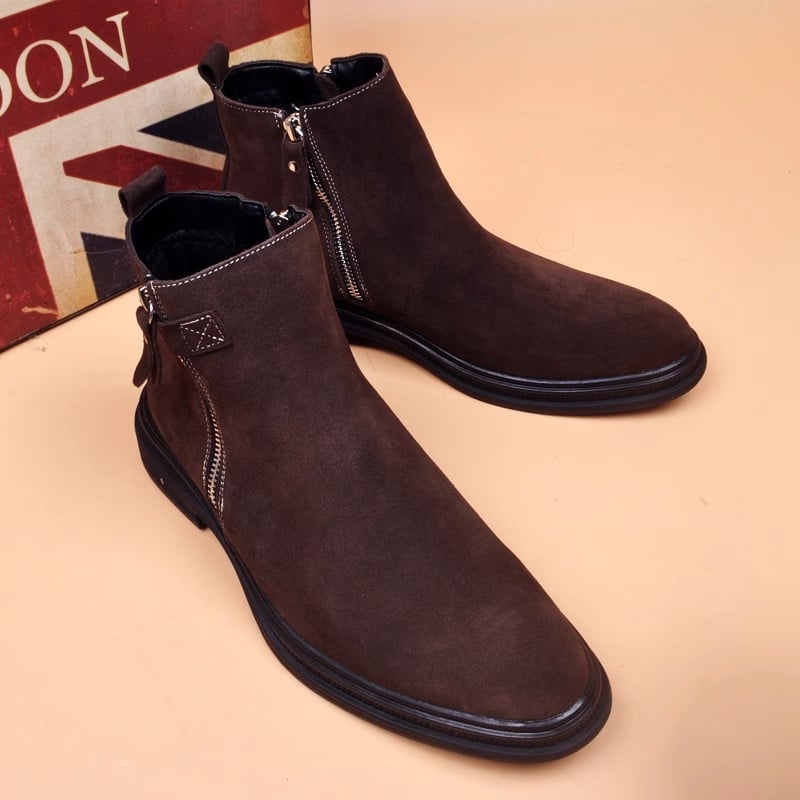 Ανδρικά μποτάκια από γνήσιο δέρμα, υψηλό ύψος, βρετανικού στυλ εξωτερικά μποτάκια, καουτσούκ σόλα, εσωτερικά με δίχτυ