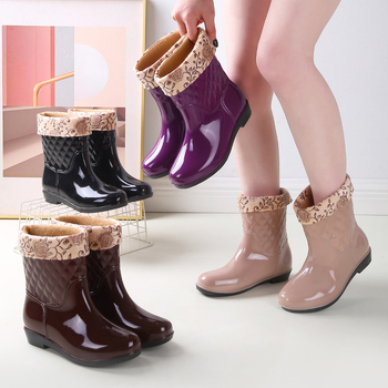 Ženske PVC vodootporne čizme za kišu, srednji obod goljenice, Slip-On, niski pet 1–3 cm, za četiri sezone