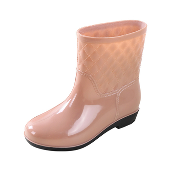 Ženske PVC vodootporne čizme za kišu, srednji obod goljenice, Slip-On, niski pet 1–3 cm, za četiri sezone