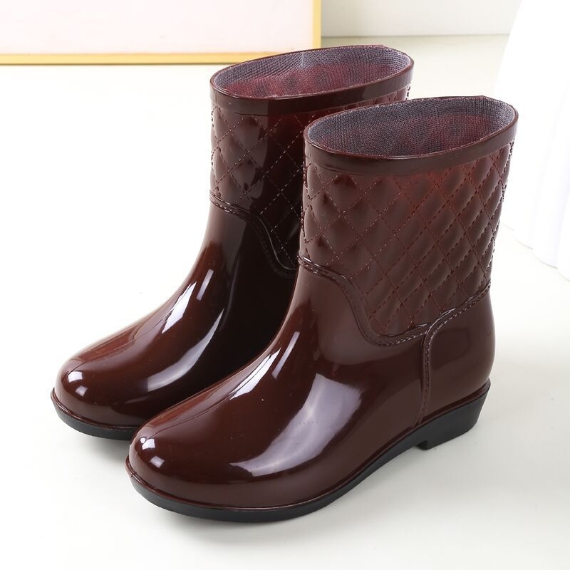 Ženske PVC vodootporne čizme za kišu, srednji obod goljenice, Slip-On, niski pet 1–3 cm, za četiri sezone
