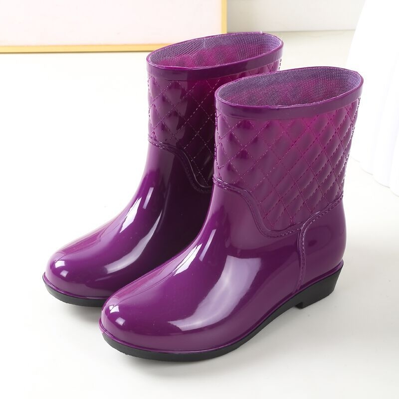Ženske PVC vodootporne čizme za kišu, srednji obod goljenice, Slip-On, niski pet 1–3 cm, za četiri sezone