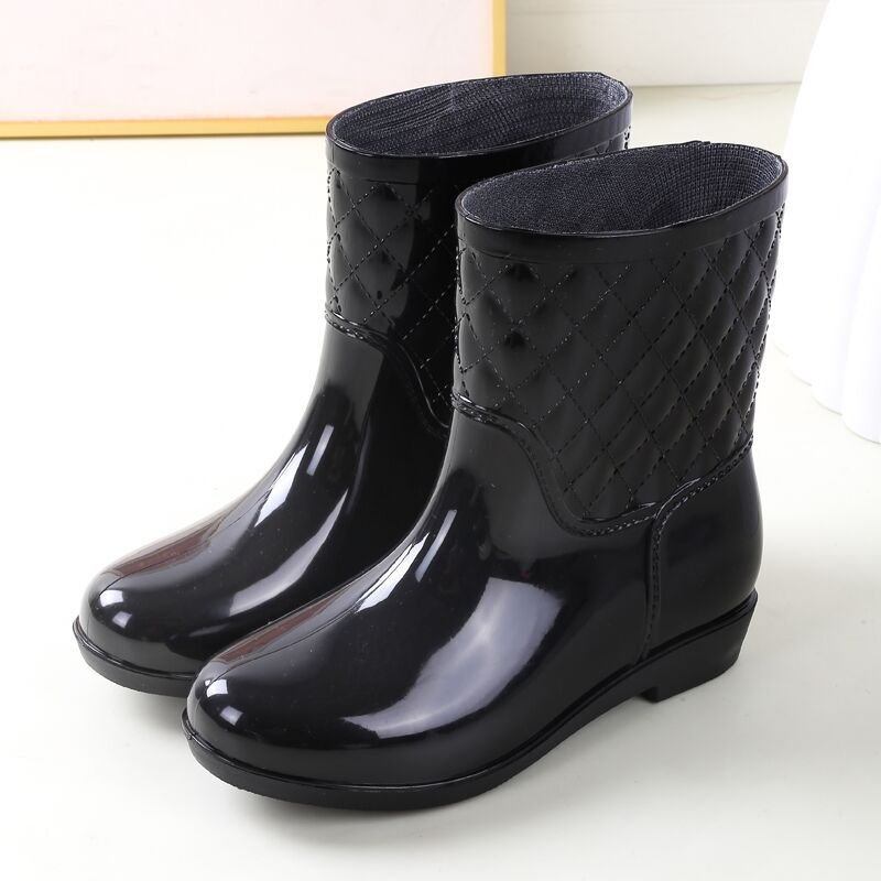 Ženske PVC vodootporne čizme za kišu, srednji obod goljenice, Slip-On, niski pet 1–3 cm, za četiri sezone