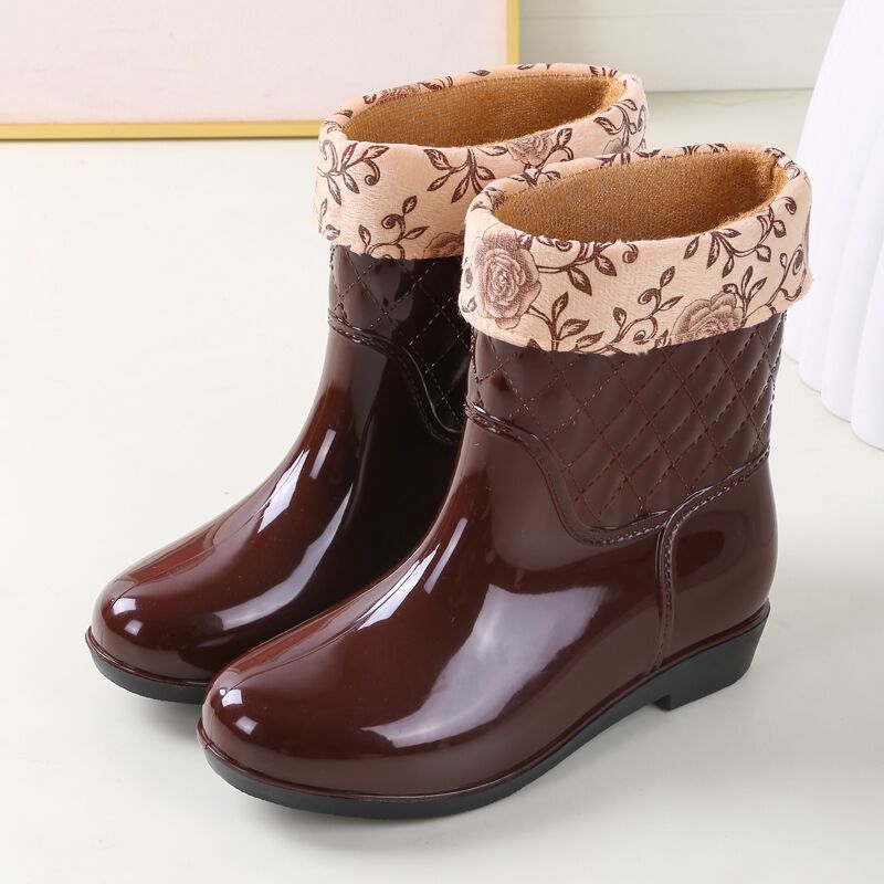 Ženske PVC vodootporne čizme za kišu, srednji obod goljenice, Slip-On, niski pet 1–3 cm, za četiri sezone