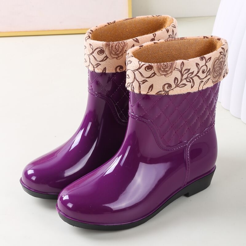 Ženske PVC vodootporne čizme za kišu, srednji obod goljenice, Slip-On, niski pet 1–3 cm, za četiri sezone