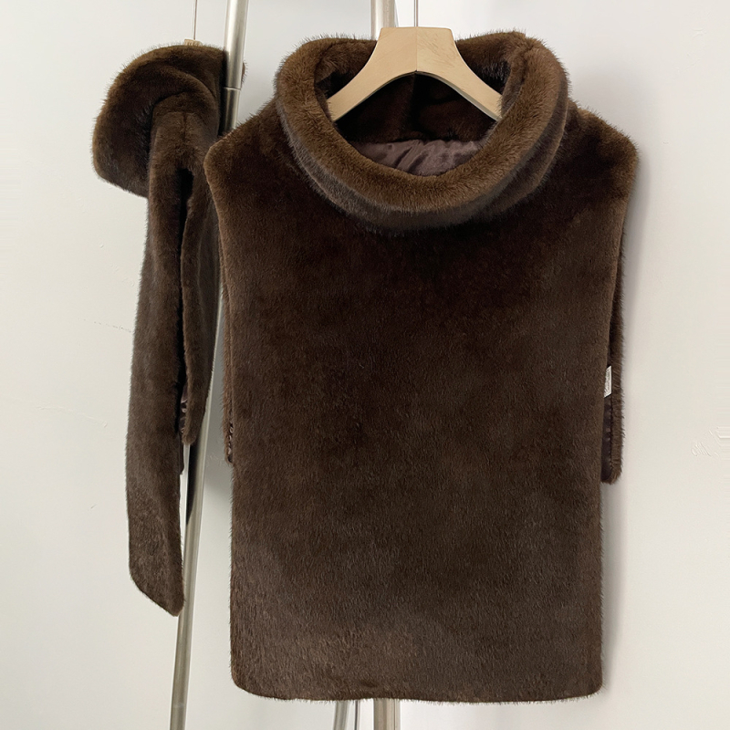 Dámsky vest z umelej kožušiny, bez rukávov, krátky strih, malý rolákový golier, 95%+ umelej kožušiny