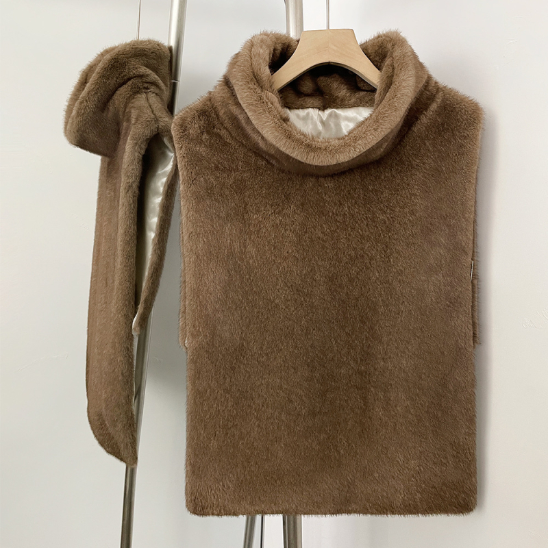 Dámsky vest z umelej kožušiny, bez rukávov, krátky strih, malý rolákový golier, 95%+ umelej kožušiny