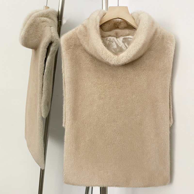 Dámsky vest z umelej kožušiny, bez rukávov, krátky strih, malý rolákový golier, 95%+ umelej kožušiny