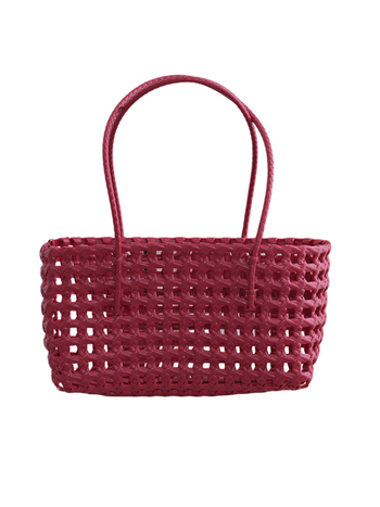 PVC tkano tote torba s perforiranim uzorkom, kvadratnog oblika, otvoreni vrh, unutarnja džep kamera, srednja čvrstoća, stil mix‑and‑match