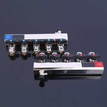 Меден разпределител за подово отопление с голям поток, огледално полирана повърхност, DN25, 0-100°C