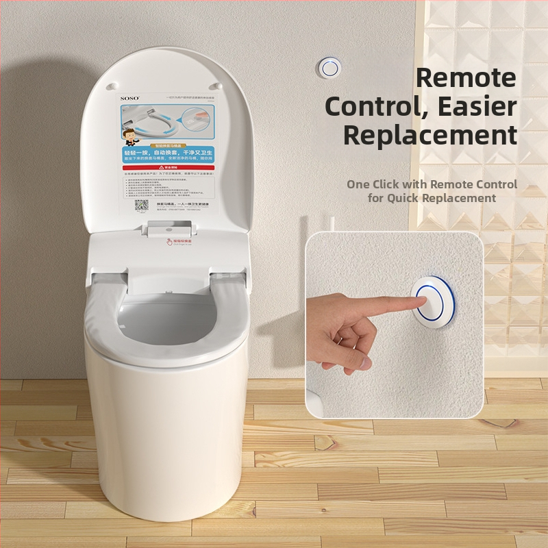 SOSO автоматичен капак за тоалетна – модел SOU-1201, материал PP-board, с дистанционно, регулируемо разстояние на отвори 120–200 мм, отопление на седалката