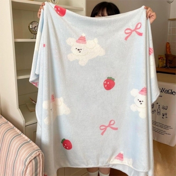 Cuvertură dublu-față din fleece de lapte, cu model desen animat, potrivită pentru toate sezoanele, din fibre chimice