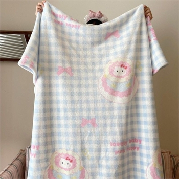 Cuvertură dublu-față din fleece de lapte, cu model desen animat, potrivită pentru toate sezoanele, din fibre chimice