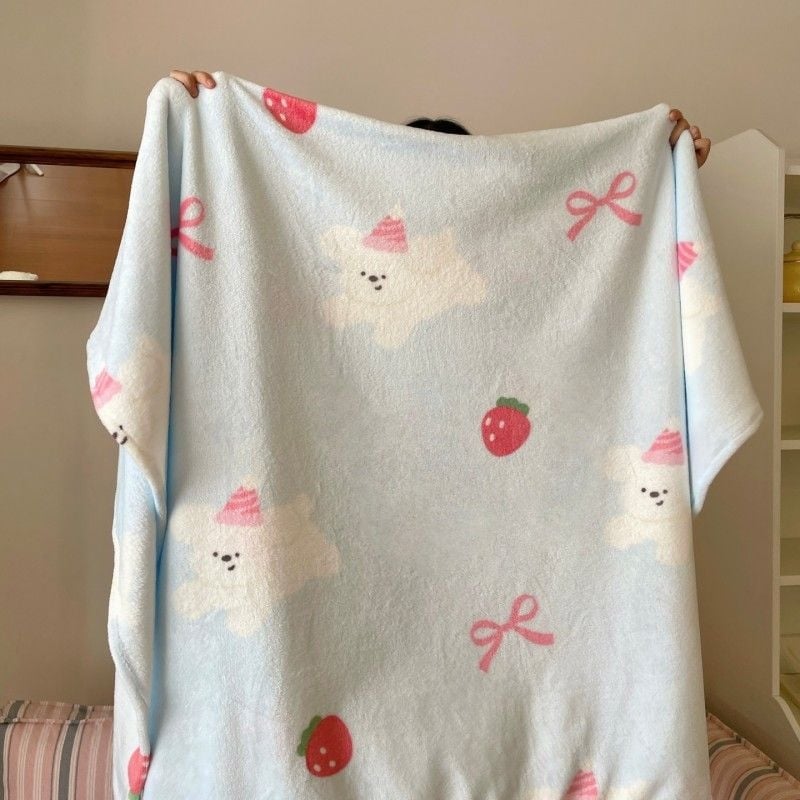 Cuvertură dublu-față din fleece de lapte, cu model desen animat, potrivită pentru toate sezoanele, din fibre chimice