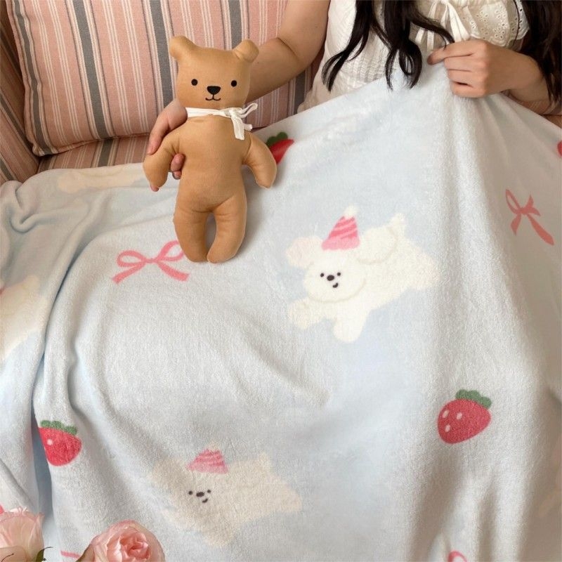 Cuvertură dublu-față din fleece de lapte, cu model desen animat, potrivită pentru toate sezoanele, din fibre chimice