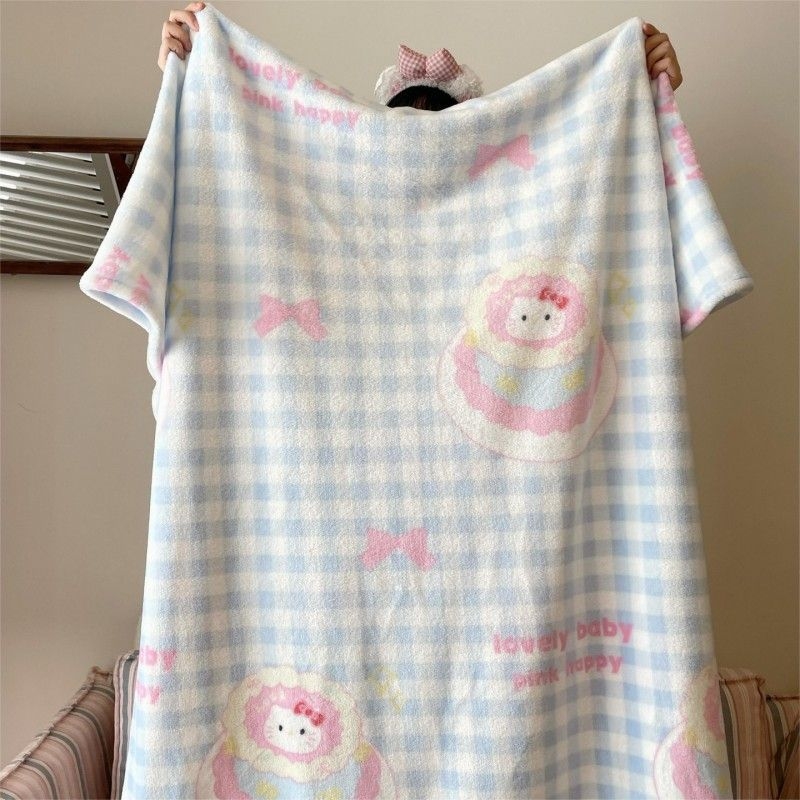 Cuvertură dublu-față din fleece de lapte, cu model desen animat, potrivită pentru toate sezoanele, din fibre chimice