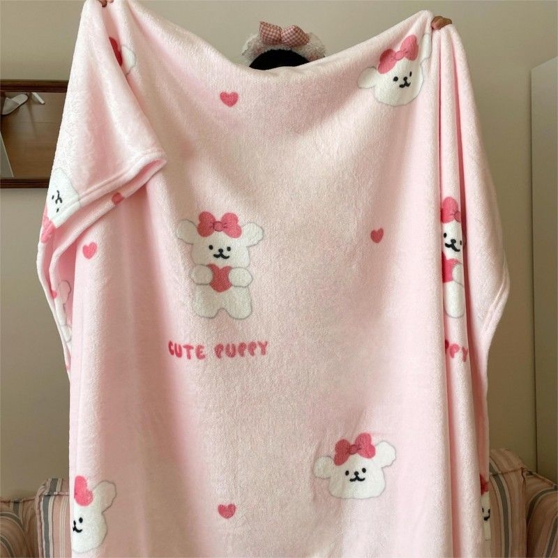 Cuvertură dublu-față din fleece de lapte, cu model desen animat, potrivită pentru toate sezoanele, din fibre chimice