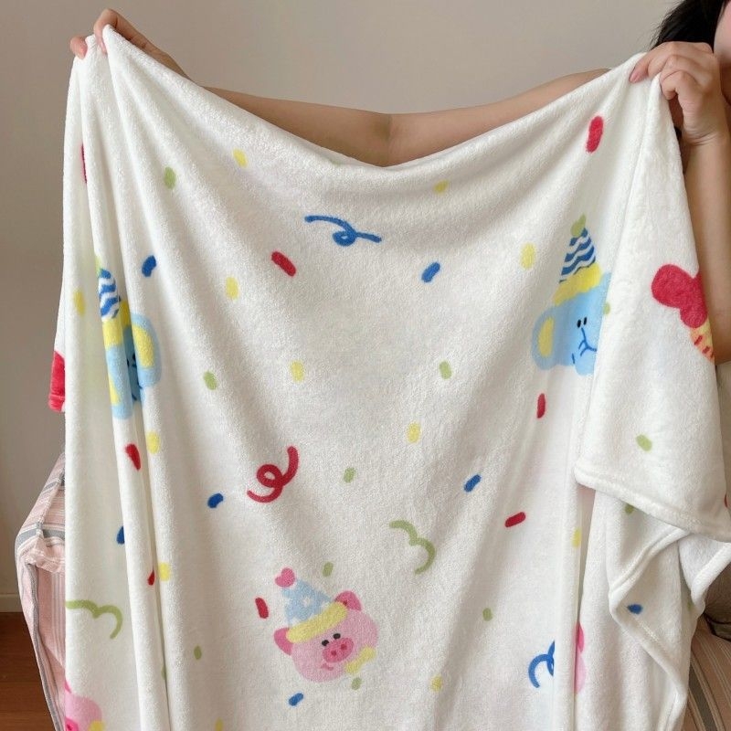 Cuvertură dublu-față din fleece de lapte, cu model desen animat, potrivită pentru toate sezoanele, din fibre chimice