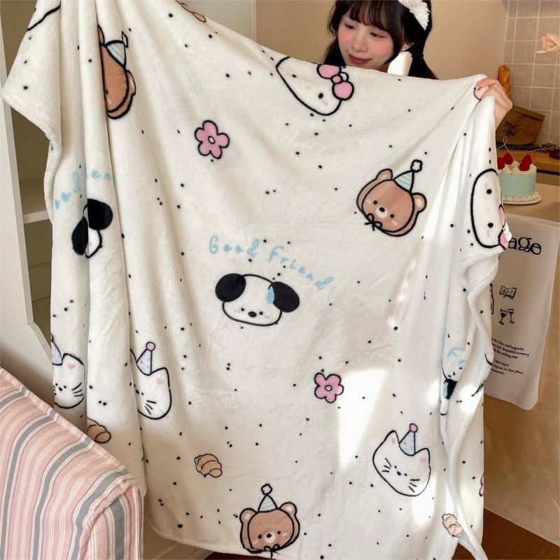 Cuvertură dublu-față din fleece de lapte, cu model desen animat, potrivită pentru toate sezoanele, din fibre chimice