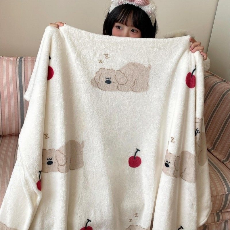 Cuvertură dublu-față din fleece de lapte, cu model desen animat, potrivită pentru toate sezoanele, din fibre chimice