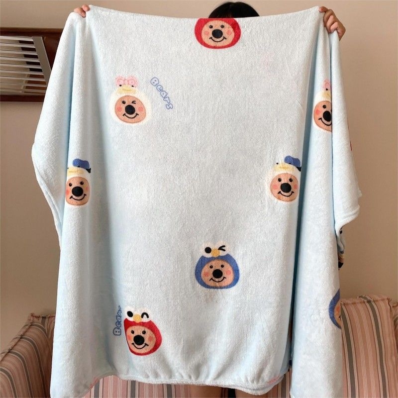 Cuvertură dublu-față din fleece de lapte, cu model desen animat, potrivită pentru toate sezoanele, din fibre chimice