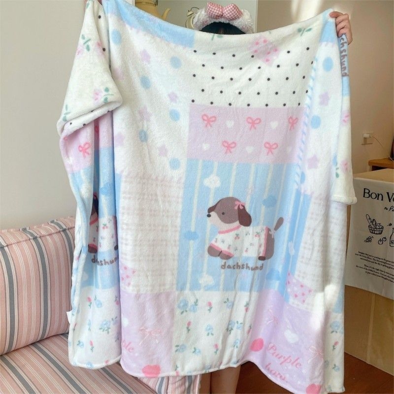 Cuvertură dublu-față din fleece de lapte, cu model desen animat, potrivită pentru toate sezoanele, din fibre chimice