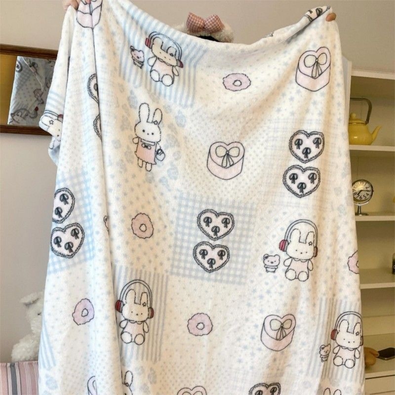 Cuvertură dublu-față din fleece de lapte, cu model desen animat, potrivită pentru toate sezoanele, din fibre chimice