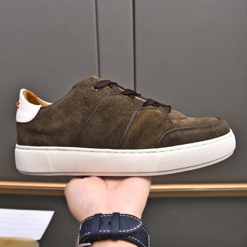 Ανδρικά sneakers με επάνω από δέρμα βοοειδών, στρογγυλός δάκτυλος, κούμπωμα με κορδόνια, χαμηλό ύψος, καουτσούκ σόλα