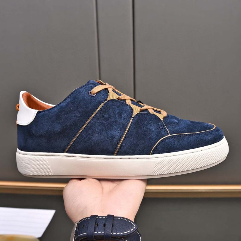 Ανδρικά sneakers με επάνω από δέρμα βοοειδών, στρογγυλός δάκτυλος, κούμπωμα με κορδόνια, χαμηλό ύψος, καουτσούκ σόλα