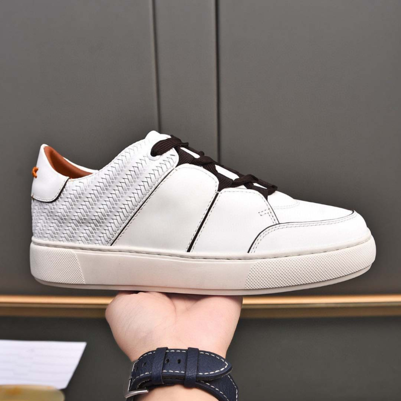 Ανδρικά sneakers με επάνω από δέρμα βοοειδών, στρογγυλός δάκτυλος, κούμπωμα με κορδόνια, χαμηλό ύψος, καουτσούκ σόλα