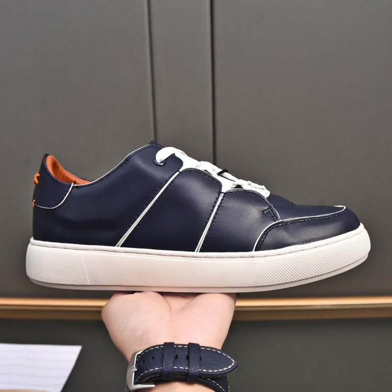 Ανδρικά sneakers με επάνω από δέρμα βοοειδών, στρογγυλός δάκτυλος, κούμπωμα με κορδόνια, χαμηλό ύψος, καουτσούκ σόλα