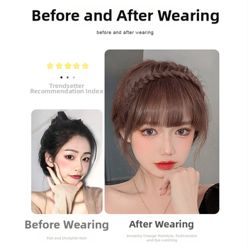 Перука с челка и плитка рибена кост, обод за глава, от високотемпературна жица, за дами, не подлежи на боядисване с горещи методи