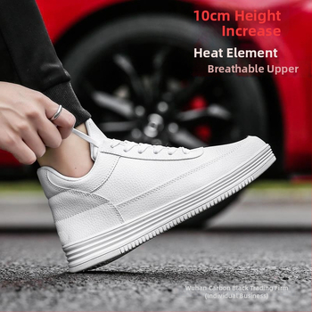 Ανδρικοί loafers με εσωτερική αύξηση ύψους, επάνω μέρος από δέρμα αγελάδας, δικτυωμένη επένδυση, PU πάτος, κορδές