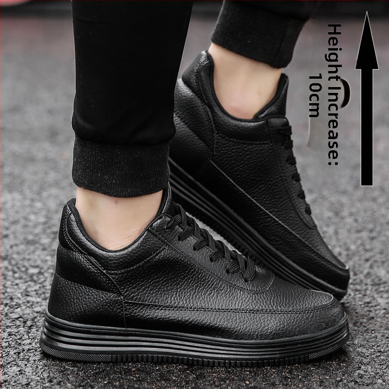 Ανδρικοί loafers με εσωτερική αύξηση ύψους, επάνω μέρος από δέρμα αγελάδας, δικτυωμένη επένδυση, PU πάτος, κορδές