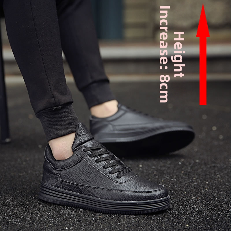 Ανδρικοί loafers με εσωτερική αύξηση ύψους, επάνω μέρος από δέρμα αγελάδας, δικτυωμένη επένδυση, PU πάτος, κορδές