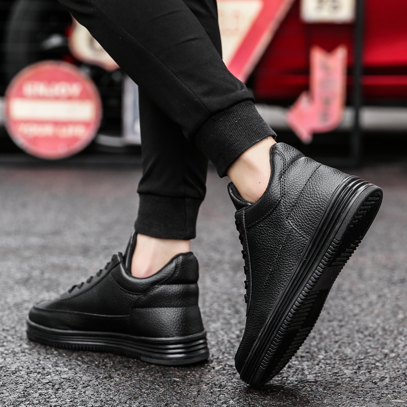 Ανδρικοί loafers με εσωτερική αύξηση ύψους, επάνω μέρος από δέρμα αγελάδας, δικτυωμένη επένδυση, PU πάτος, κορδές