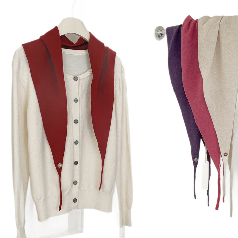 Вълнен триъгълен плетен шал – Топлина, Warp плетене, Есен, Оригинален дизайн, Средна дължина