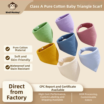 Babero triunghiular din tifon de bumbac 100%, patru straturi, Clasa A, impermeabil, pentru copii 0–6 ani