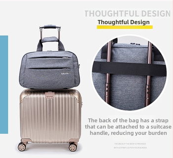 Cestovná taška z Oxfordu, objem 36–55 L, otváranie na zips, teleskopická rukoväť, jedna ramenná popruh, vnútorné vrecká pre notebook a fotoaparát